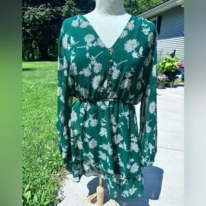Rokoko Green Floral Button-Down Dress L